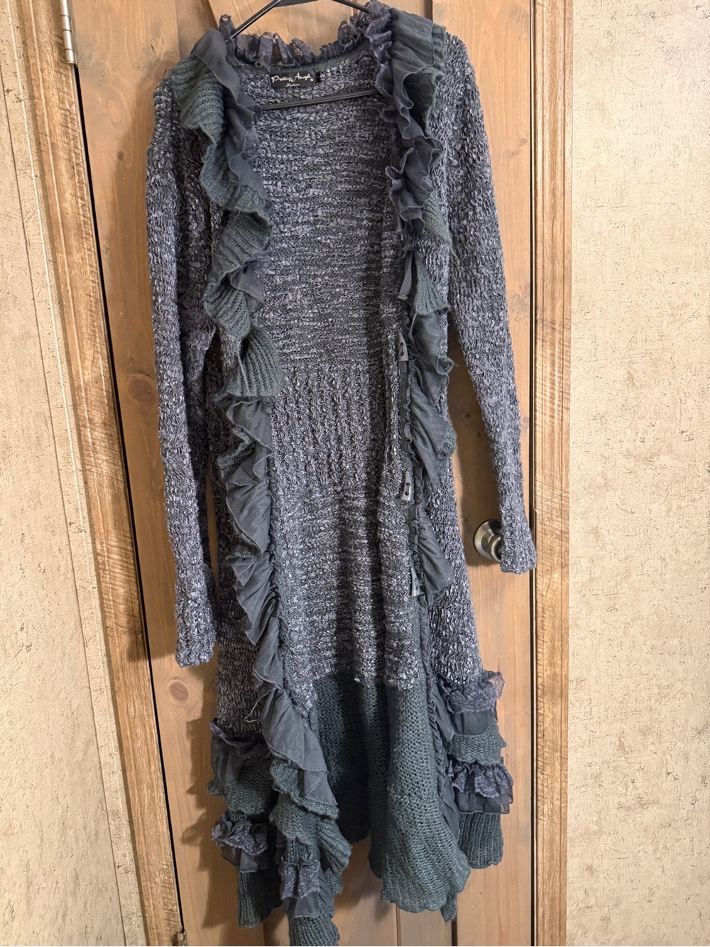 Pretty Angel Black Textured Knit Ruffled Cardigan